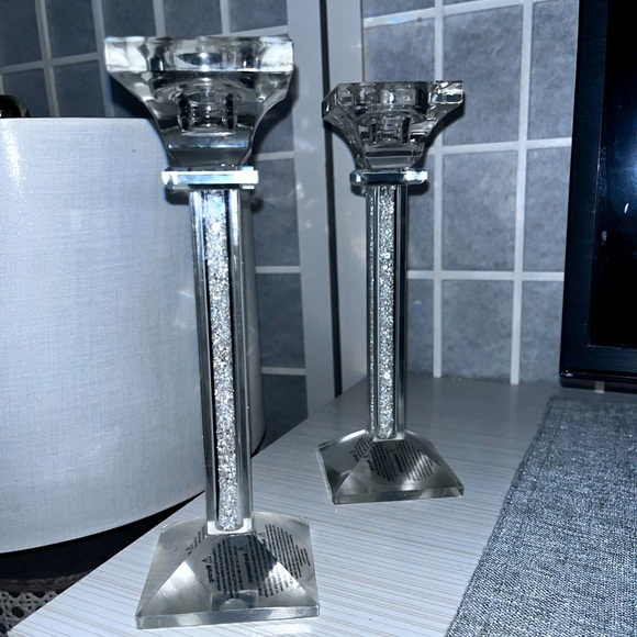 SILVER SPARKLE CANDLE HOLDERS - Picture 1 of 7